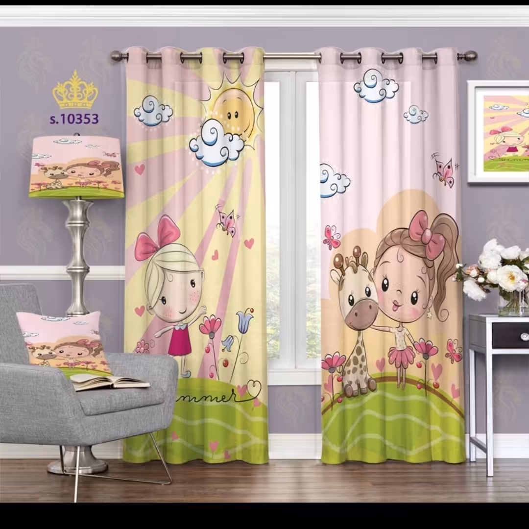 پرده اتاق خواب کودک دو قواره طرح کارتونی کد S10353