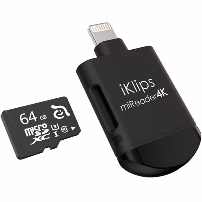 آدام المنتس کارت خوان لایتنینگ مدل iKlips miReader 4K با ظرفیت 64 گیگابایت - مشکی - Hiapple.ir