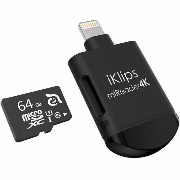 آدام المنتس کارت خوان لایتنینگ مدل iKlips miReader 4K با ظرفیت 64 گیگابایت - مشکی - Hiapple.ir
