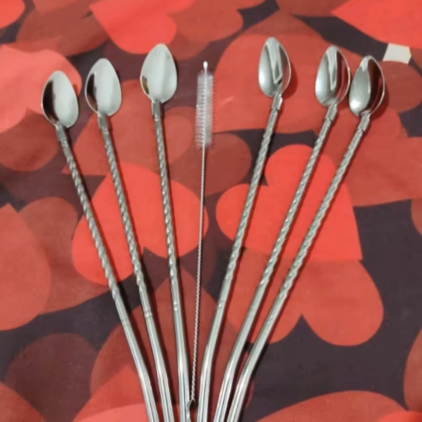 نی وقاشق شربت خوری استیل اصل یونیک همراه بافرچه نظافت 