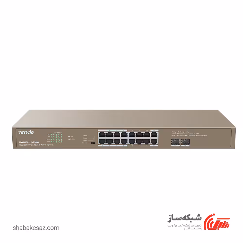 قیمت و خرید سوئیچ تندا Tenda TEG1118P-16-250W - شبکه ساز
