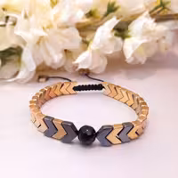 دستبند حدید فلشی(دستساز) با سنگ اونیکس تراشه دار و ترکیب رنگ طلایی و دودیکه با سلیقه شما قابل تغییر هست