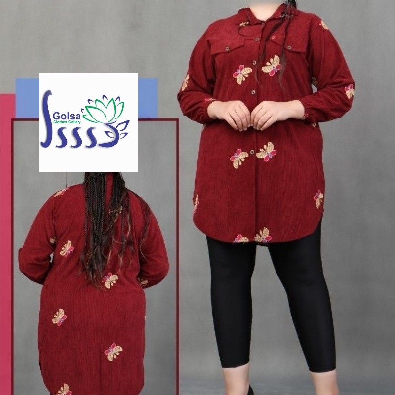 مانتو طرح دار مخمل کبریتی طرح سنجاقک