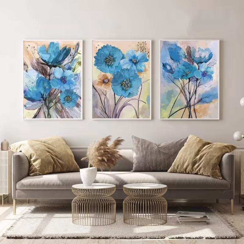 تابلو دکوراتیو طرح گل های ابی .. سایز 40.60