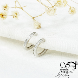 گوشواره حلقه ای نقره با نگین اتمی کد 10667