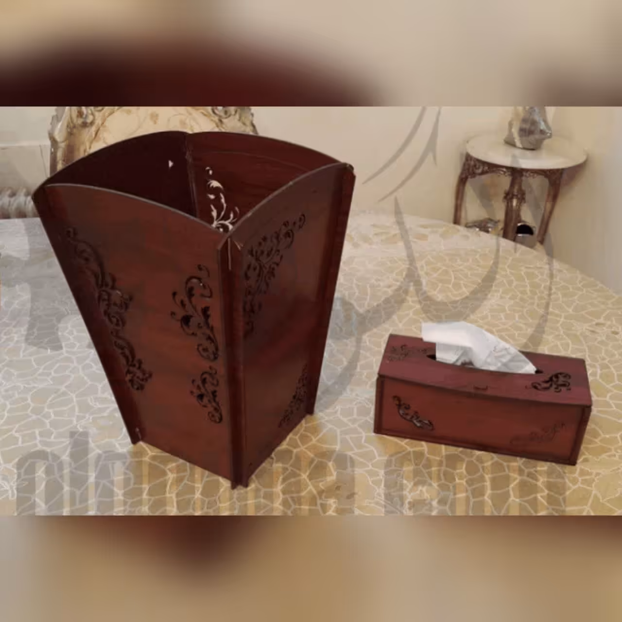 جعبه دستمال کاغذی و سطل چوبی 