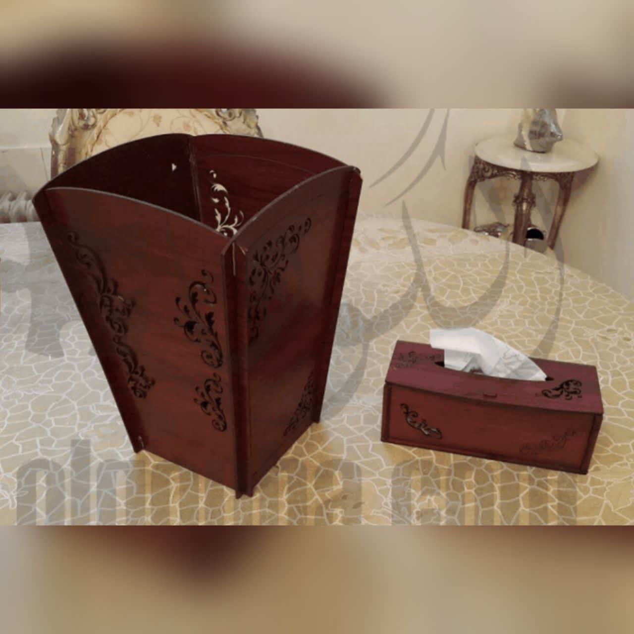 جعبه دستمال کاغذی و سطل چوبی