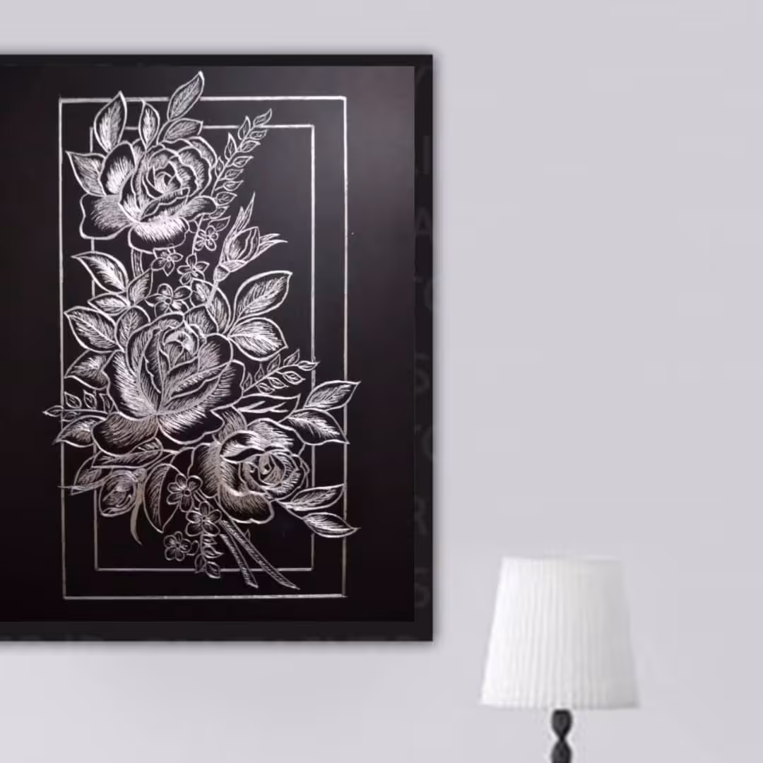 تابلو خراش روی فلز طرح گل