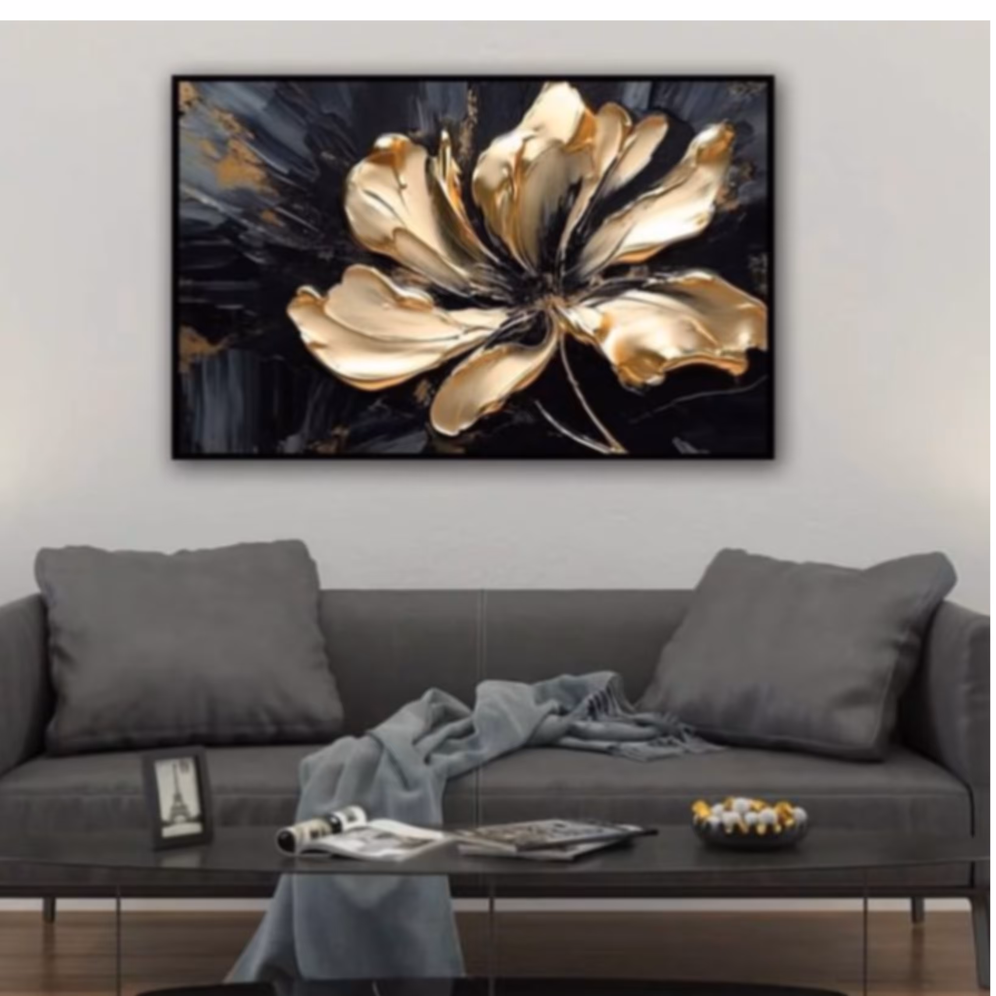 تابلو گل برجسته طلایی ابعاد 100در 70 قابل اجرا در ابعاد مختلف 