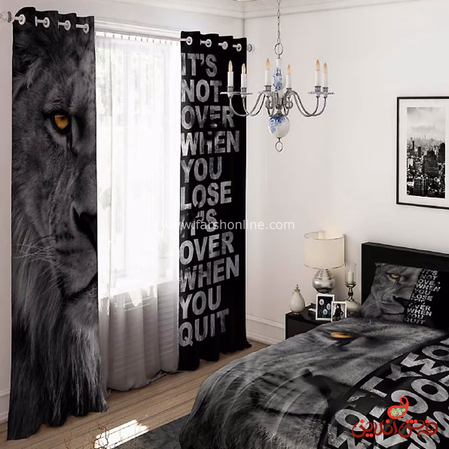 پرده 2 عددی کد 15577/1 طرح شیر