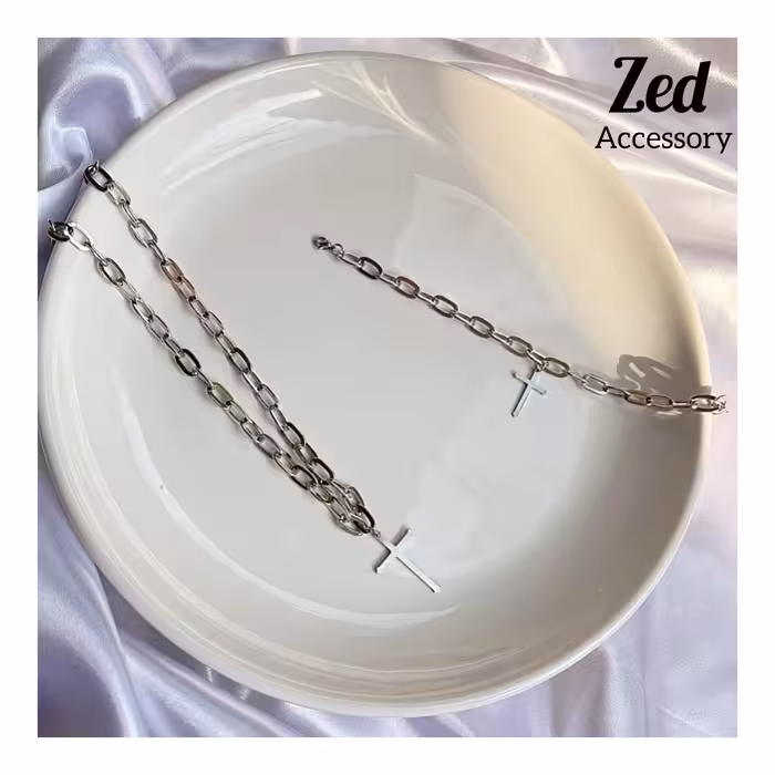 ست دستبند و گردنبند صلیب استیل اسپرت دخترانه و پسرانه 