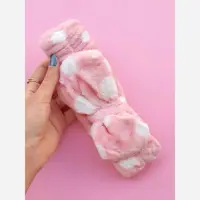 هدبند خال خالی حوله ای صورتی