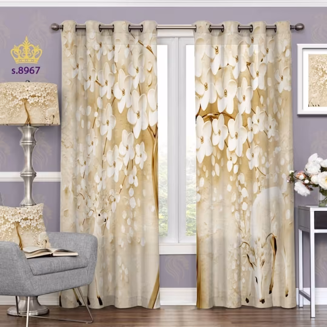 پرده پذیرایی دو قواره طرح گل کد S8967