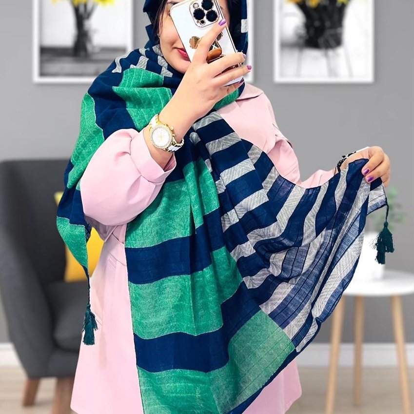 شال پاییزه ژاکارد منگوله دار راه راه