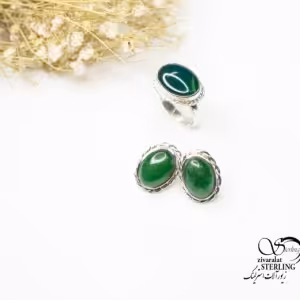 ست نقره زنانه با سنگ عقیق سبز معدنی