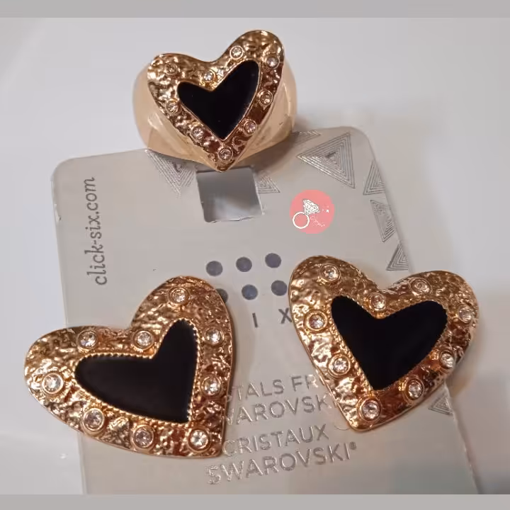 انگشتر و گوشواره مجلسی چکشی قلب مجلسی