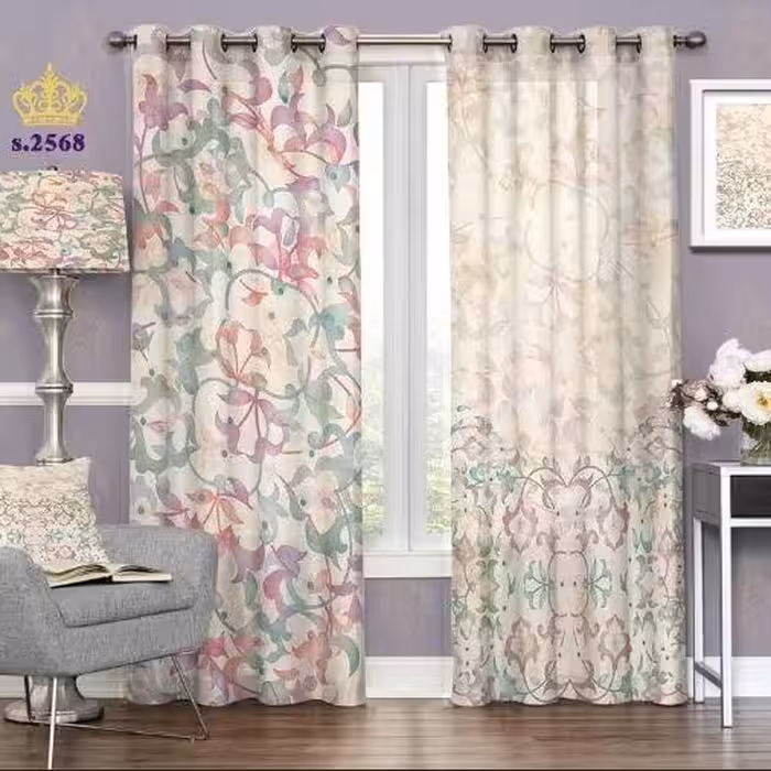 پرده پذیرایی دو قواره پانچ اسلیمی طرح پیچک رنگی کد S2568