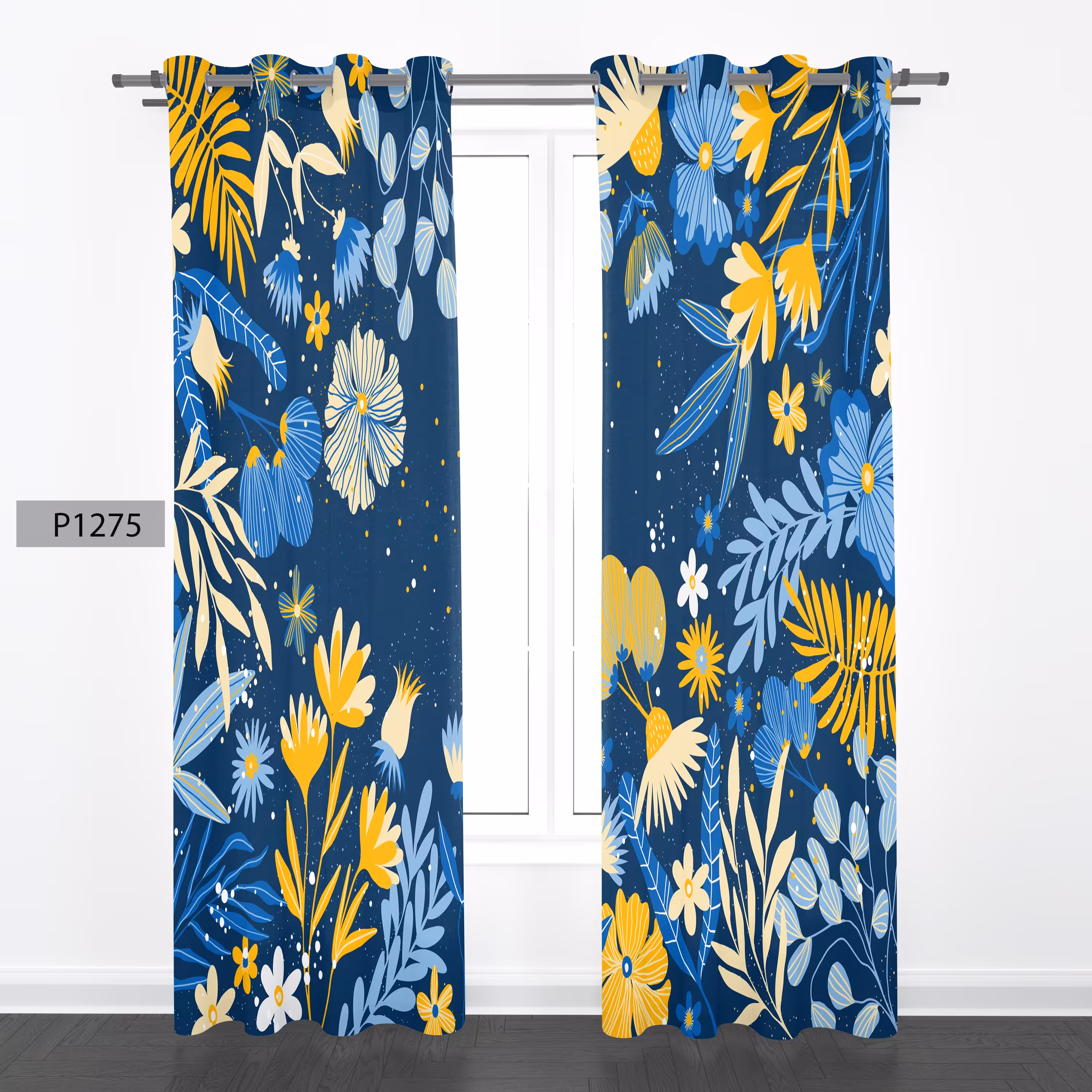 پرده هازان چاپی دوقواره دوخته شده پانچ شده هر قواره عرض 140ارتفاع 190 کد1275