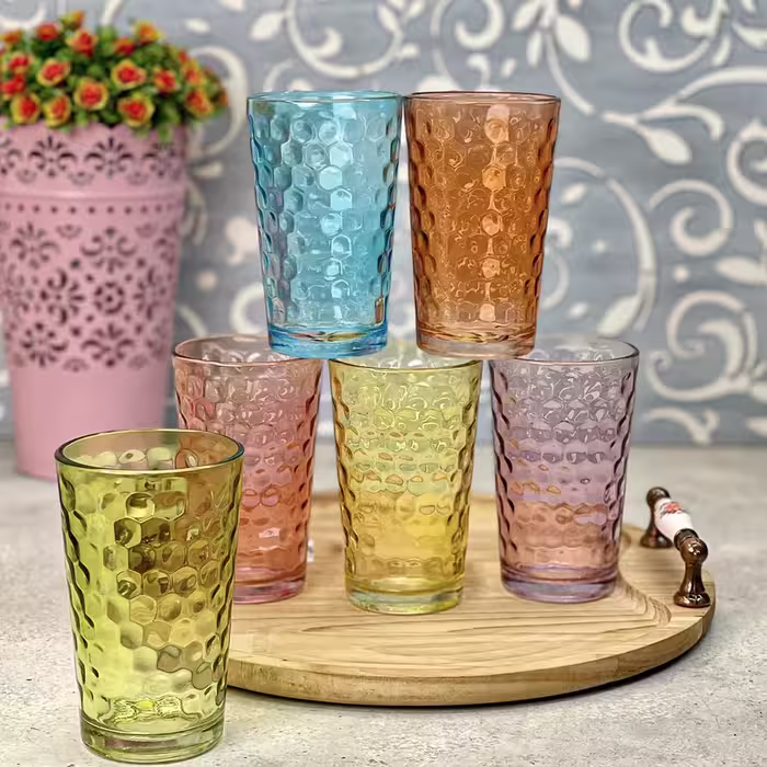 لیوان شیشه ای کندو رنگی کلاسیک 6عددی