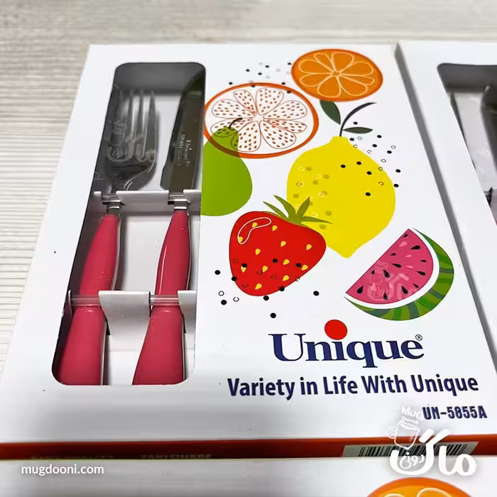 ست کارد و چنگال میوه خوری شیک یونیک Unique UN-5855A اورجینال رنگ صورتی