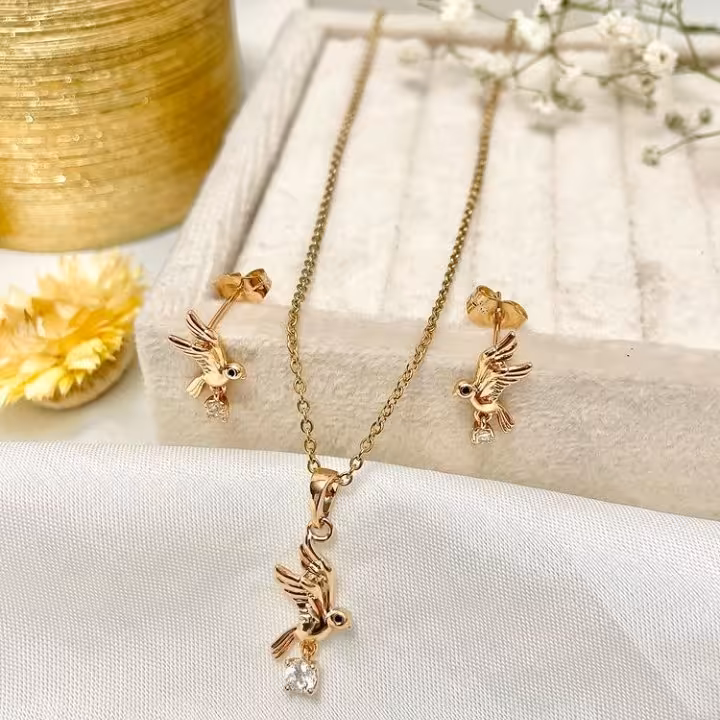 نیم ست پرنده استیل زنانه دخترانه