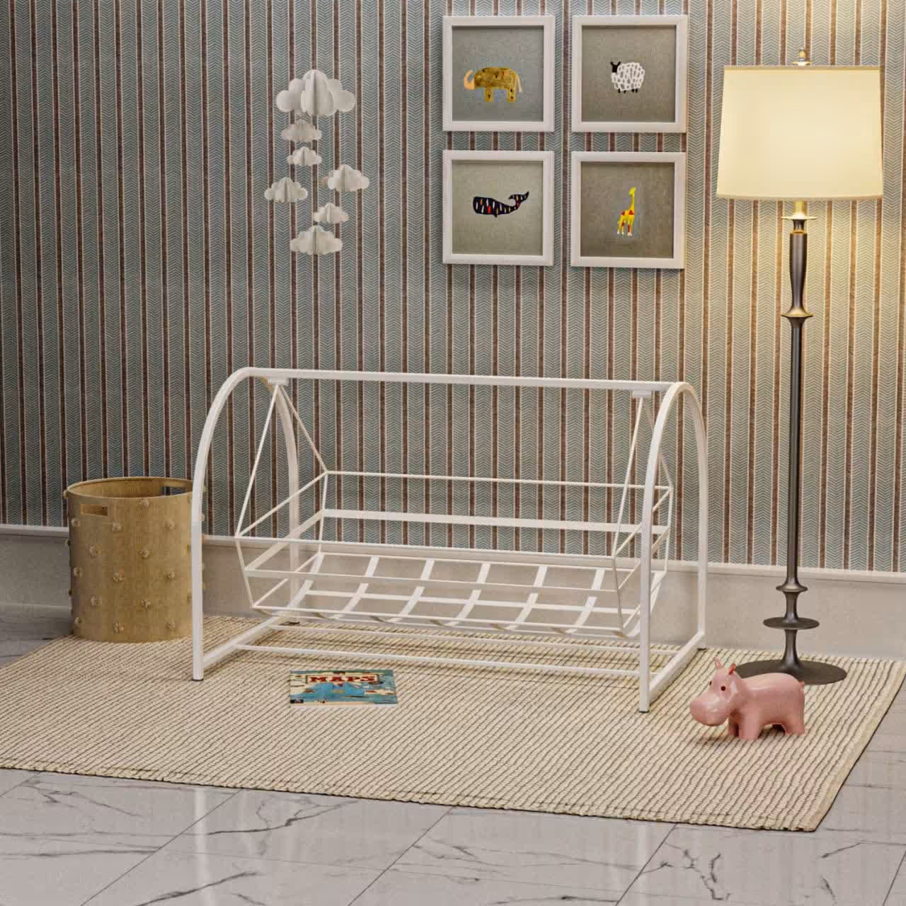 گهواره فلزی (مدل 2)  ، زیبا، با دوام، متعادل،دارای کف پوش لاستیکی،تولیدی (پس کرایه)