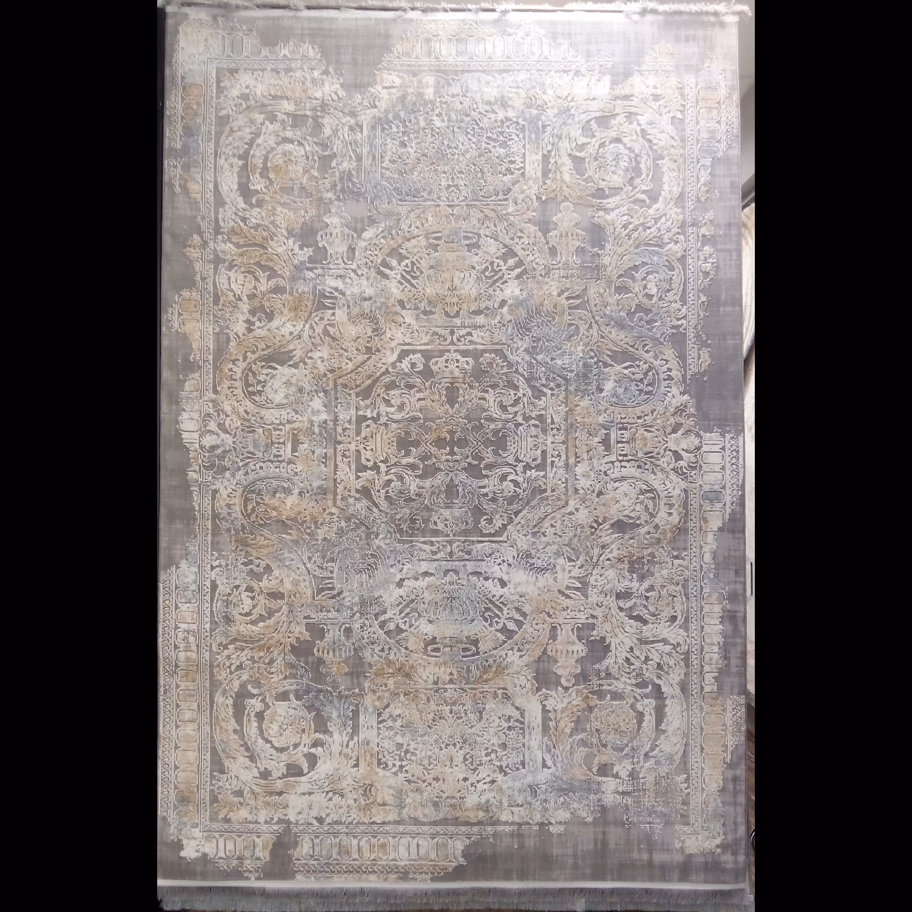 فرش فانتزی وینتج  مدرن طرح فرانسوی 9307نخ پلی استر aty شانه 500 نرم و لطیف فرش خرید