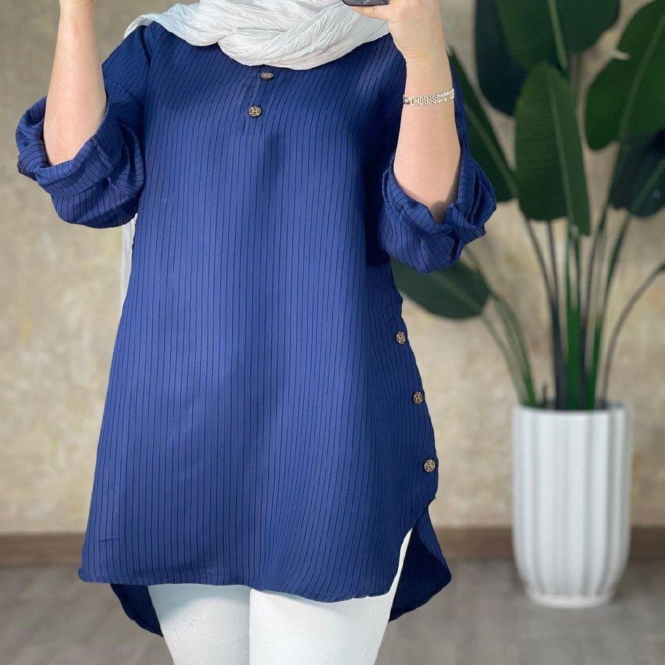 تونیک زنانه راه راه جنس لنین خنک فری سایز 38 تا 46