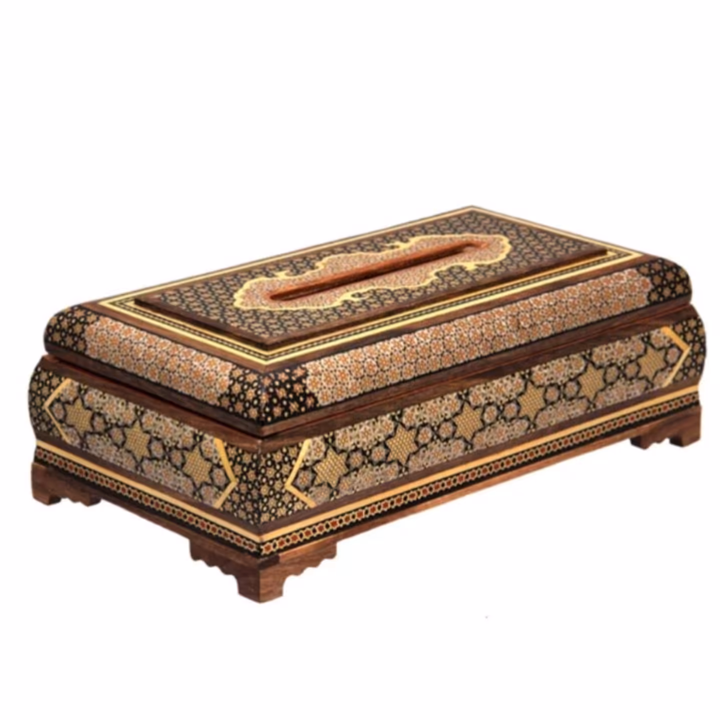 جعبه دستمال خاتم کاری  توپی رو خاتم لولایی