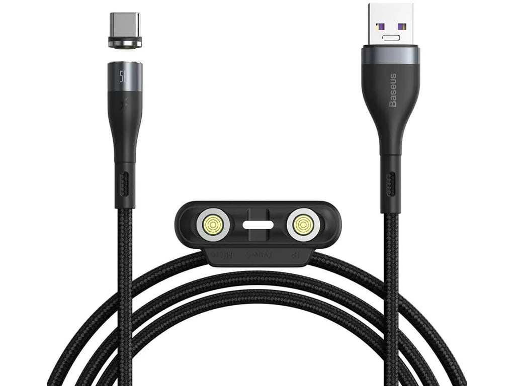 کابل شارژ سریع مگنتی سه سر بیسوس به طول یک متر Baseus Zinc Magnetic Cable Kit USB to M L C 5A 1m CA1T3-B02