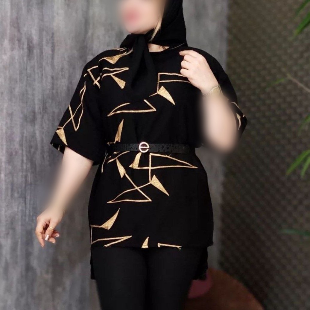 تونیک کرسپو زنانه خامه دوزی شده شومیز مجلسی زنانه بلوز گلدوزی شده آستین سه ربع دارای رنگ بندی فری سایز 40 تا 48