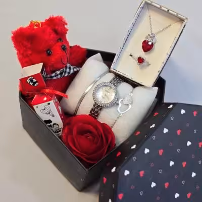 باکس هدیه دخترانه زنانه ساعت فول نگین