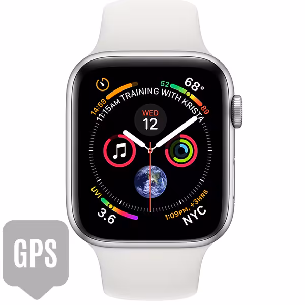 سری 4 اسپرت مردانه 44 میلیمتری مدل Silver Aluminum Case with White Sport Band جی پی اس - Hiapple.ir