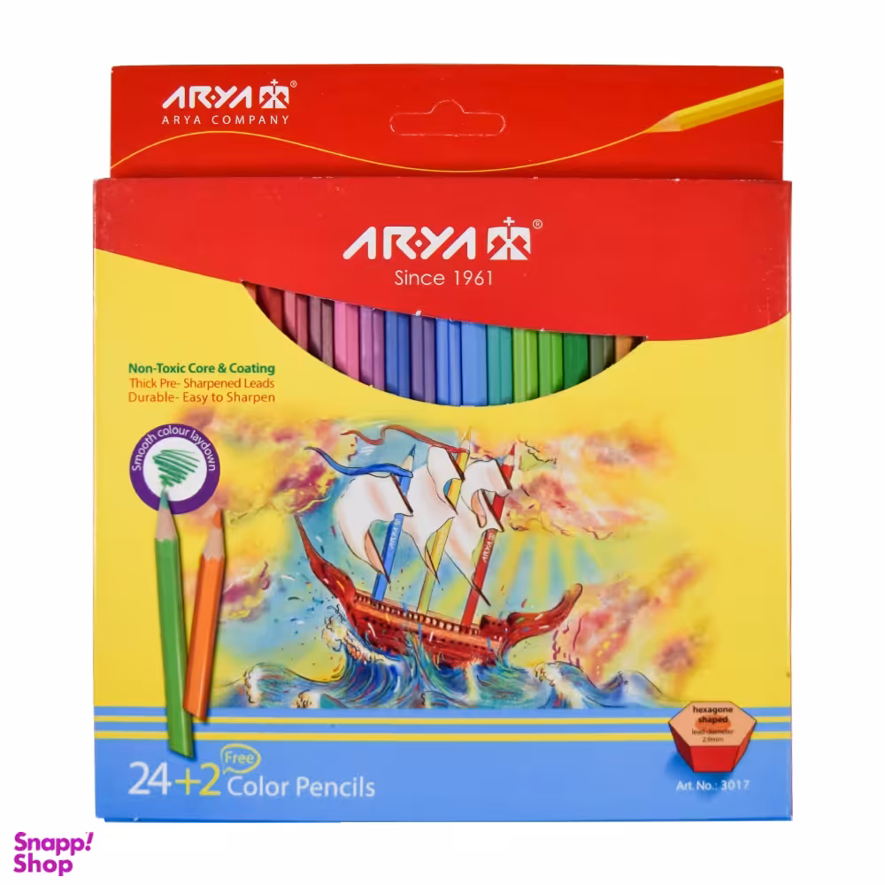 مداد رنگی 24 رنگ آریا طرح جعبه کشتی مدل 3017