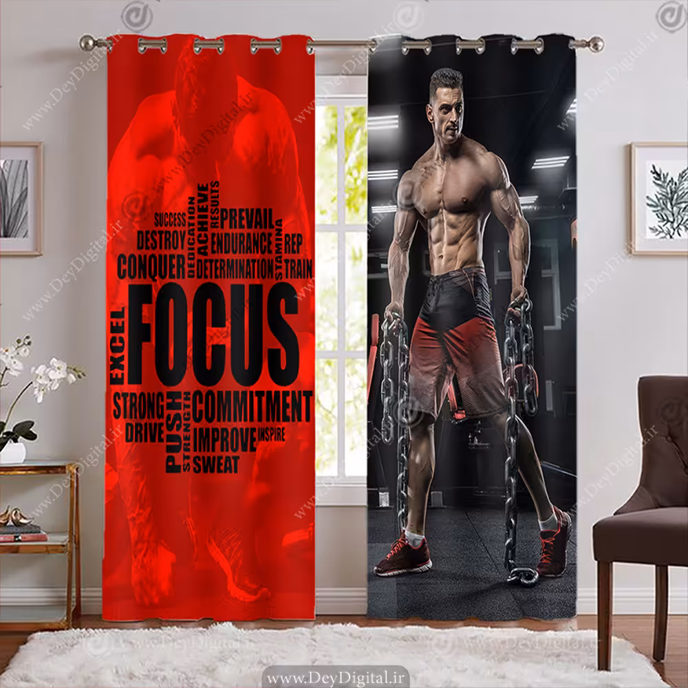 پرده پانچی باشگاه تم قرمز و مشکی با عنوان تمرکز BA-7861-s