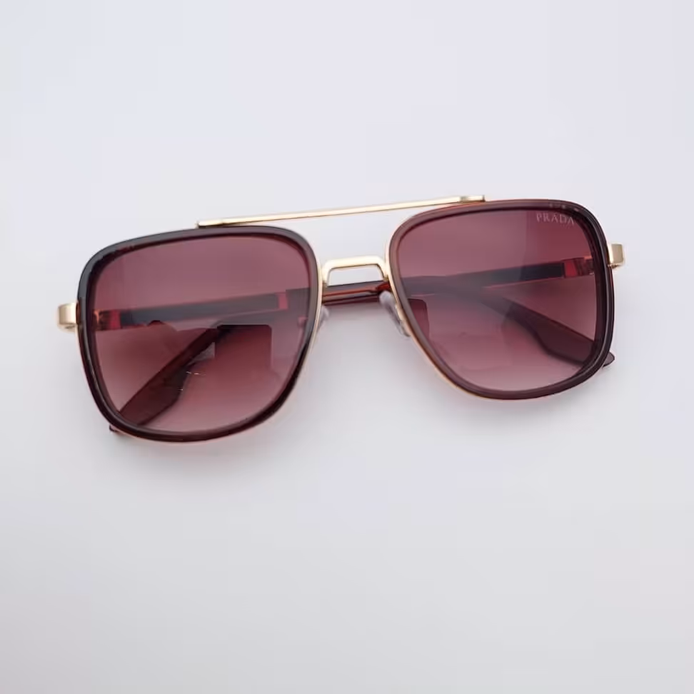 عینک آفتابی مردانه پرادا یووی 400 رنگ فریم طلایی قهوه ای ارسال رایگان 