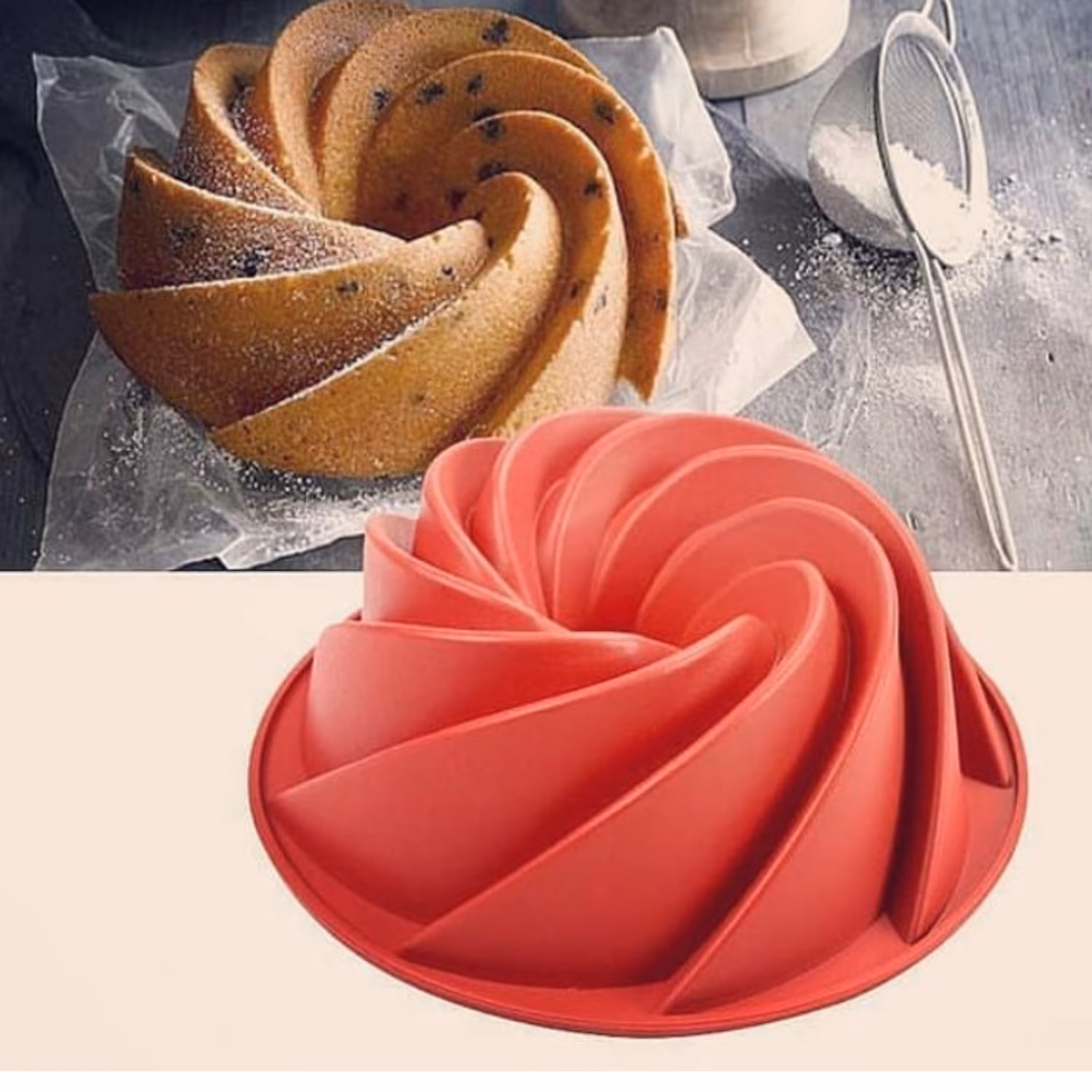 قالب سیلیکونی پیچ بزرگ پخت کیک و انواع دسر.قابل استفاده در فر و ماشین ظرفشویی