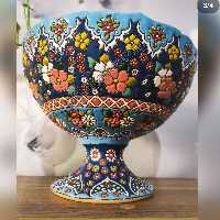 جام میوه پایه دار سفالی میناکاری 