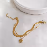 دستبند دو ردیفه استیل با زنجیر ماری و توپی