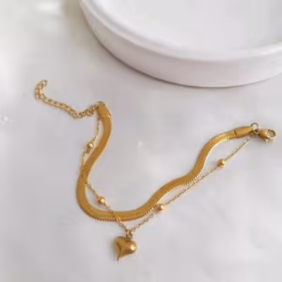 دستبند دو ردیفه استیل با زنجیر ماری و توپی