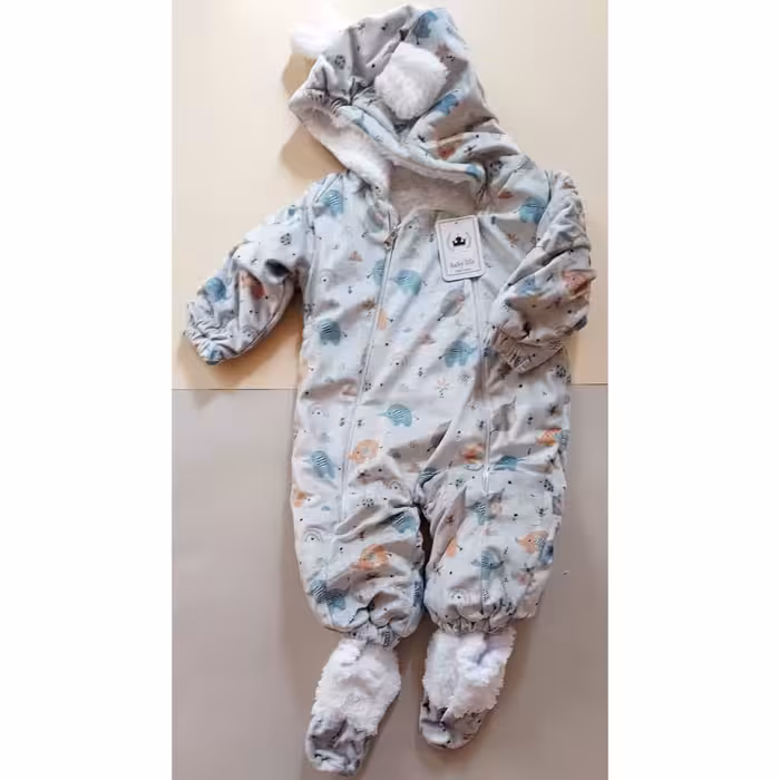 کاپشن سرهمی نوزادی مخمل  طوسی طرح دار 