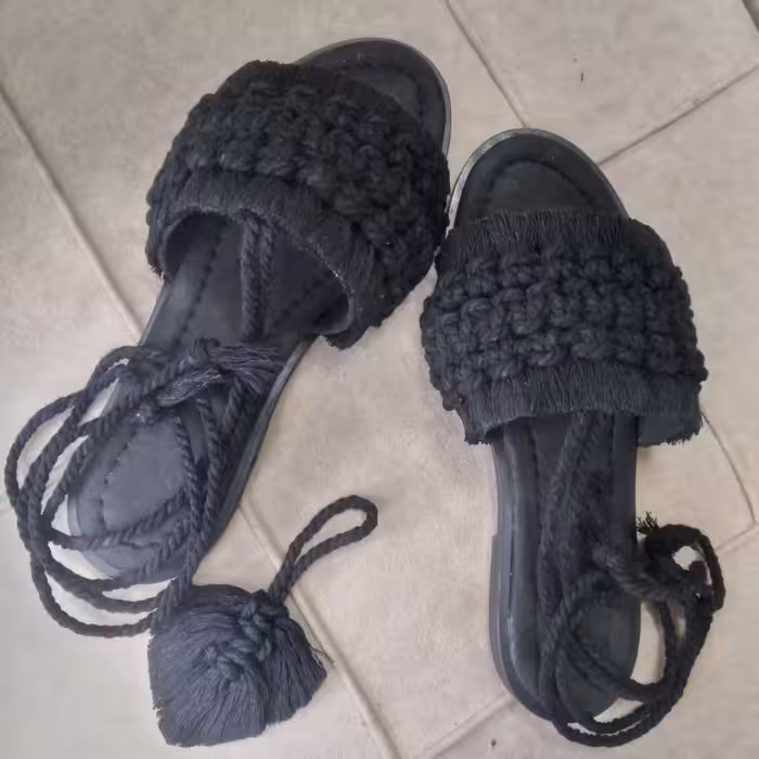 صندل  رکابدار مکرومه بافی (سایز 37 تا 41) رنگ مشکی