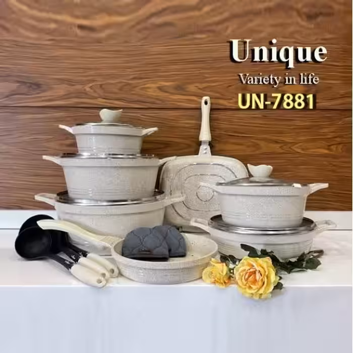 سرویس قابلمه 16 پارچه کلاسیک کرمی یونیک 7881