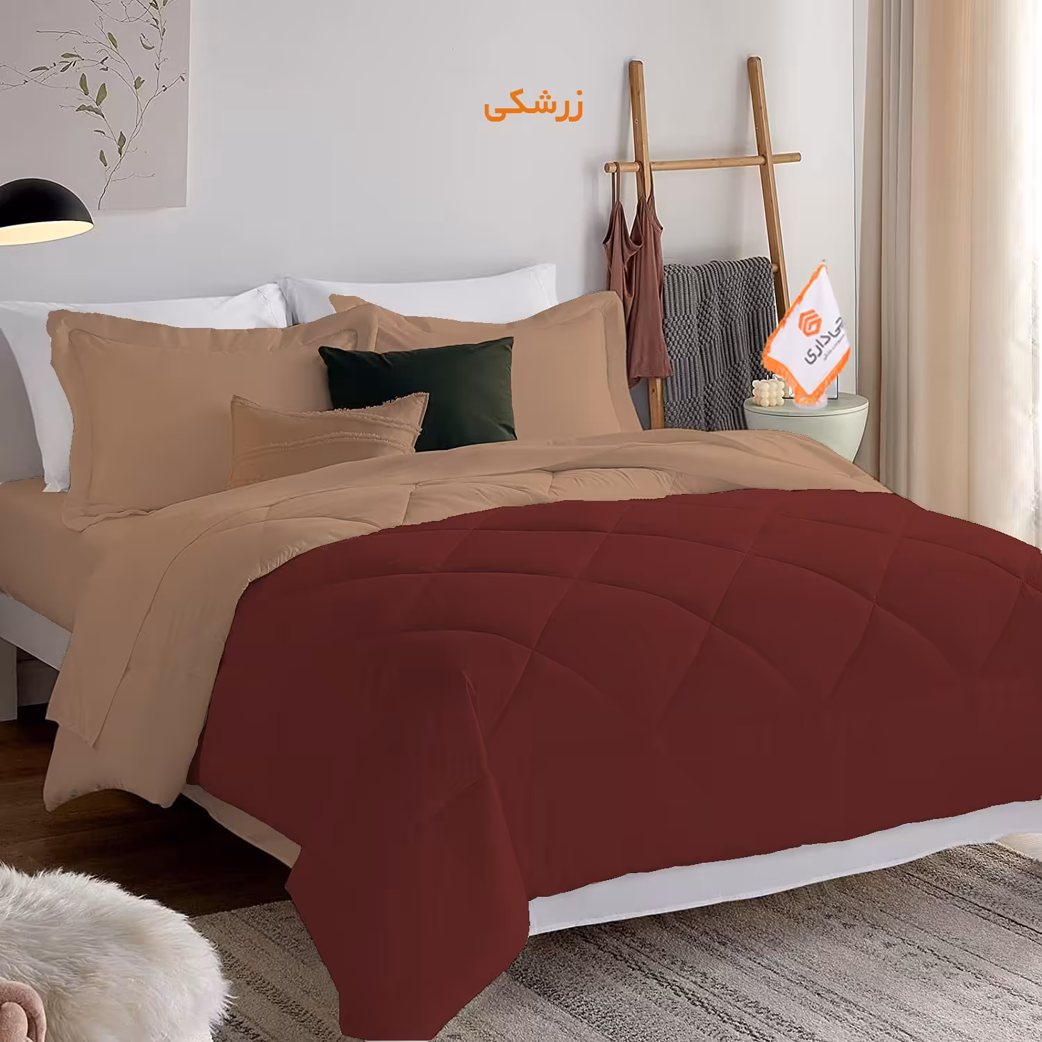 سرویس روتختی چیداری مدل دورو دو نفره رنگ  زرشکی و نسکافه ای