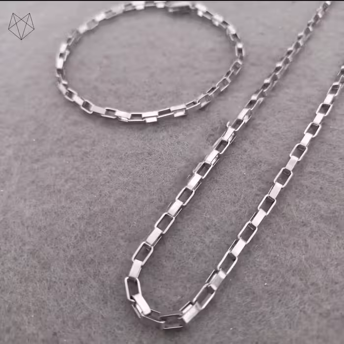 ست دستبند و گردنبند زنجیر آجری رنگ نقره‌ای