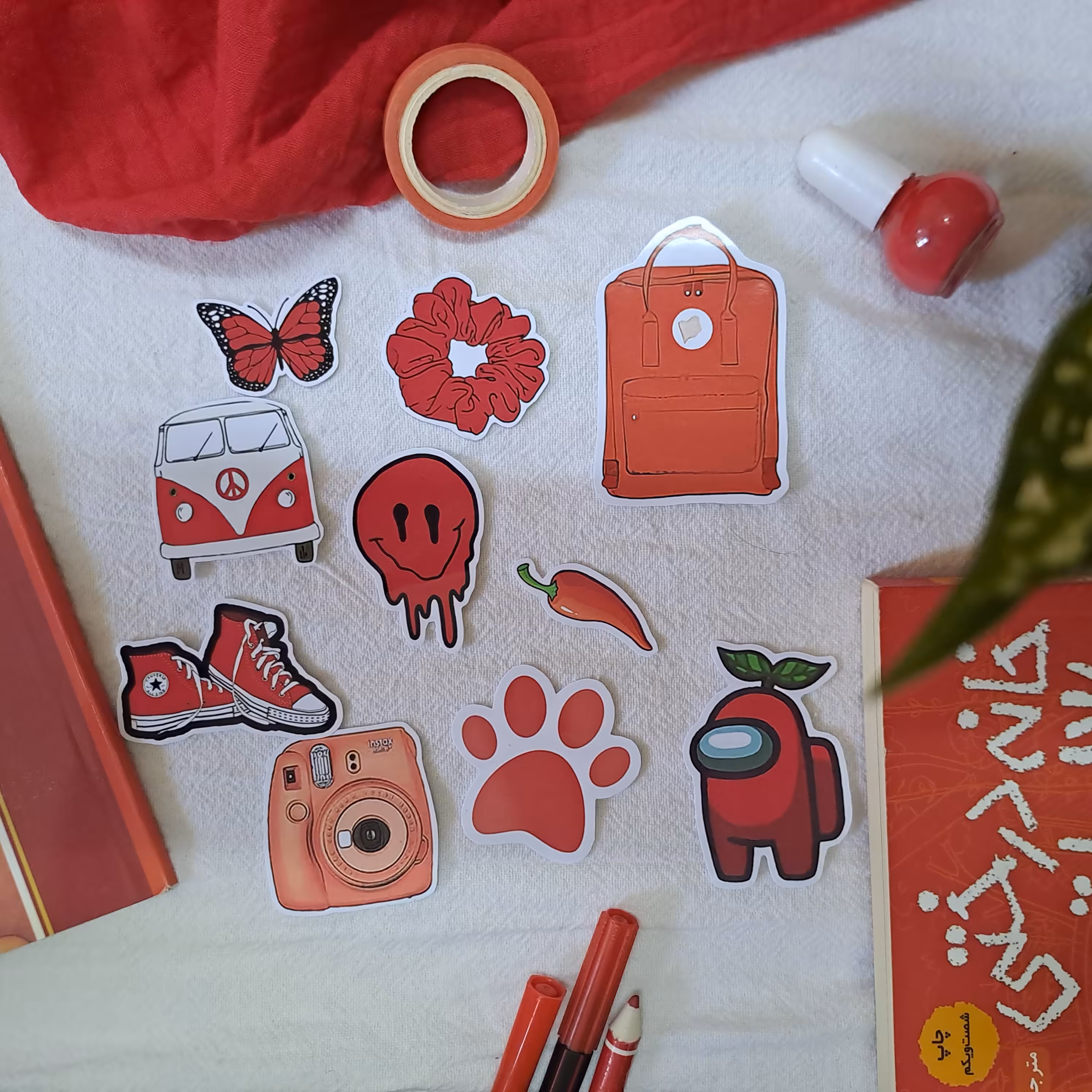 پک برچسب 10 عددی قرمز براق