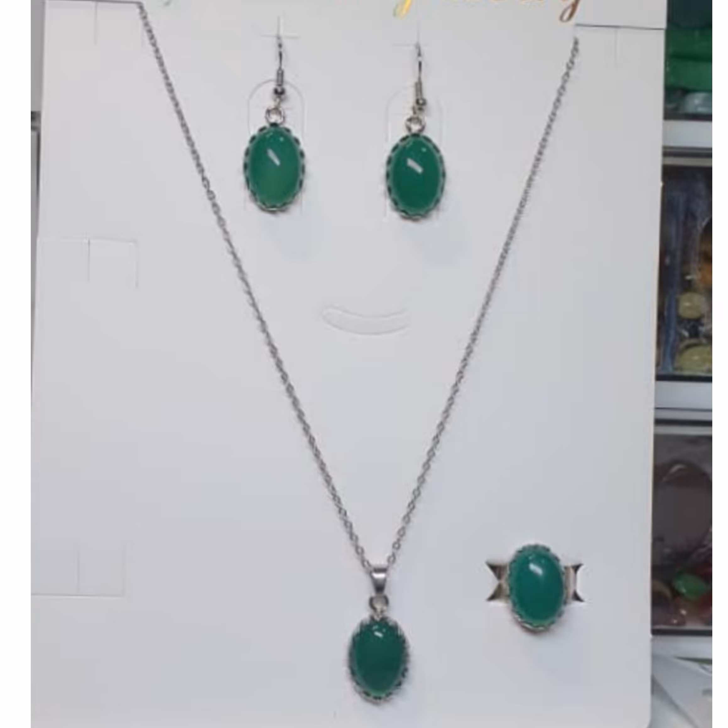 ست استیل زنانه و دخترانه سنگ عقیق سبز