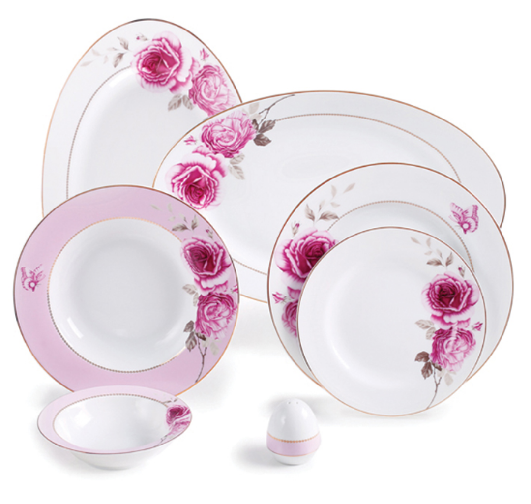 سرویس غذاخوری 28 پارچه چینی زرین ایران سری ایتالیا اف مدل Rose Flower درجه عالی