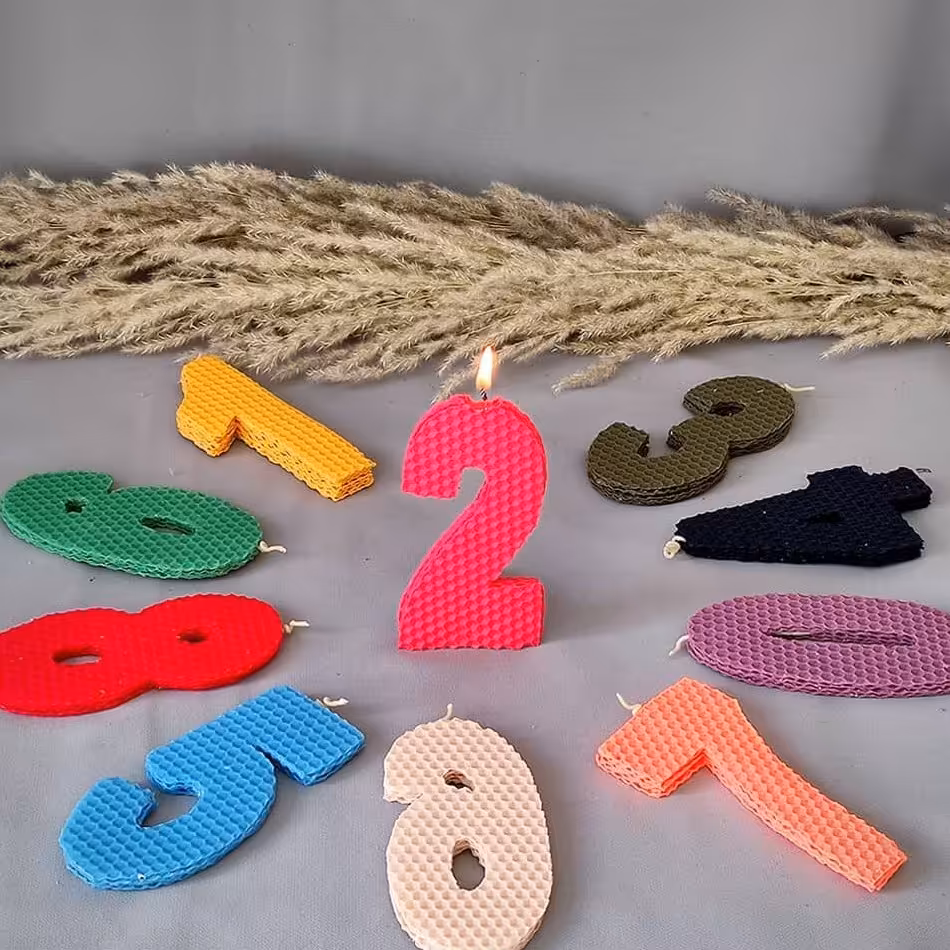 شمع اعداد موم عسلی(پک 6 تایی)