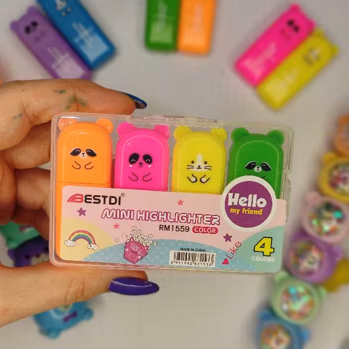 ماژیک هایلایتر علامت گذار طرح تدی در 4 رنگ فسفری پاستلی 